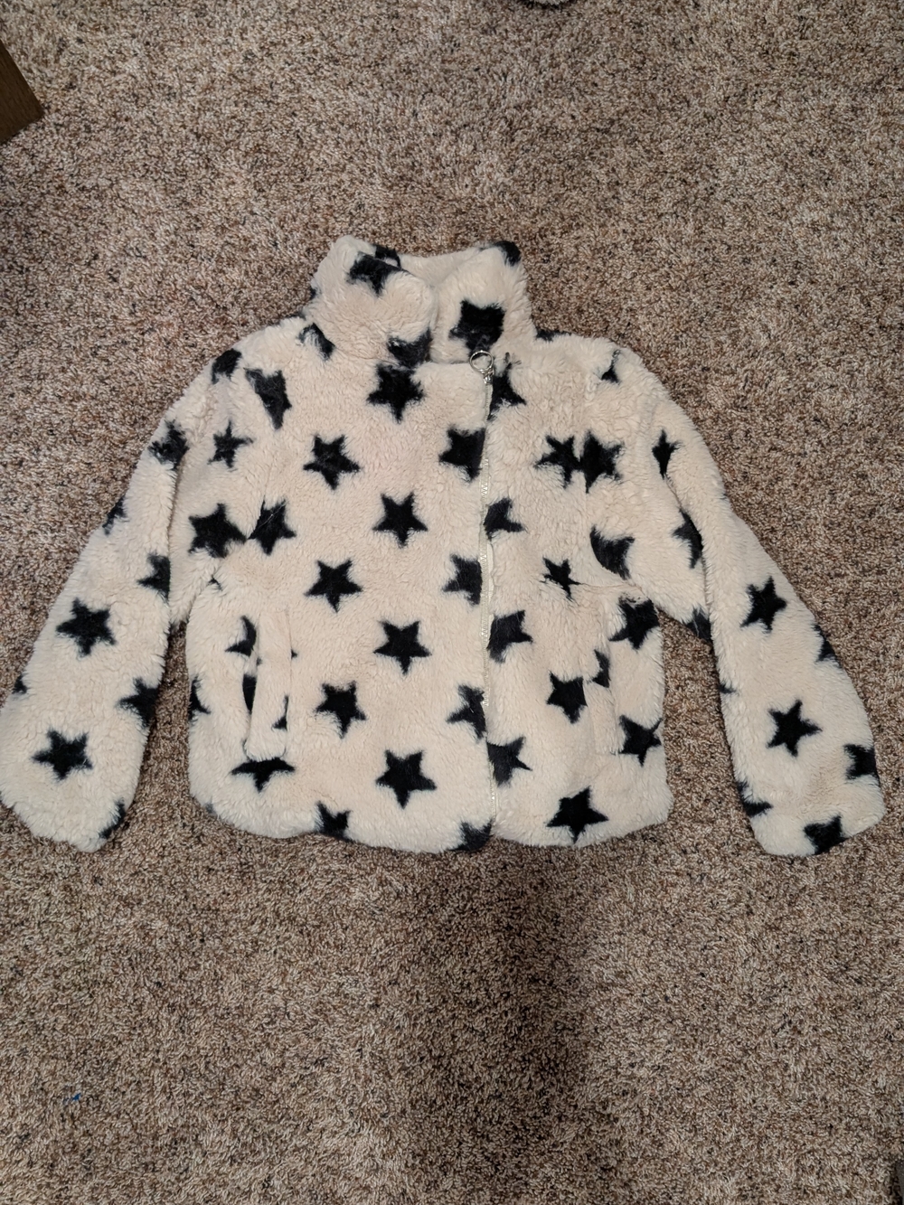 Urban Republic Cream Faux Sherpa Jacket with Black Star Print